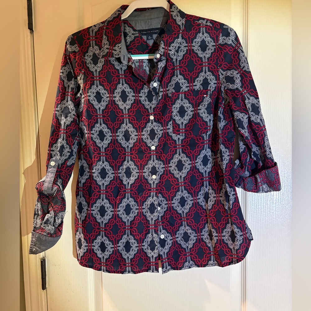 Tommy Hilfiger Women's Red and Gray Blouse